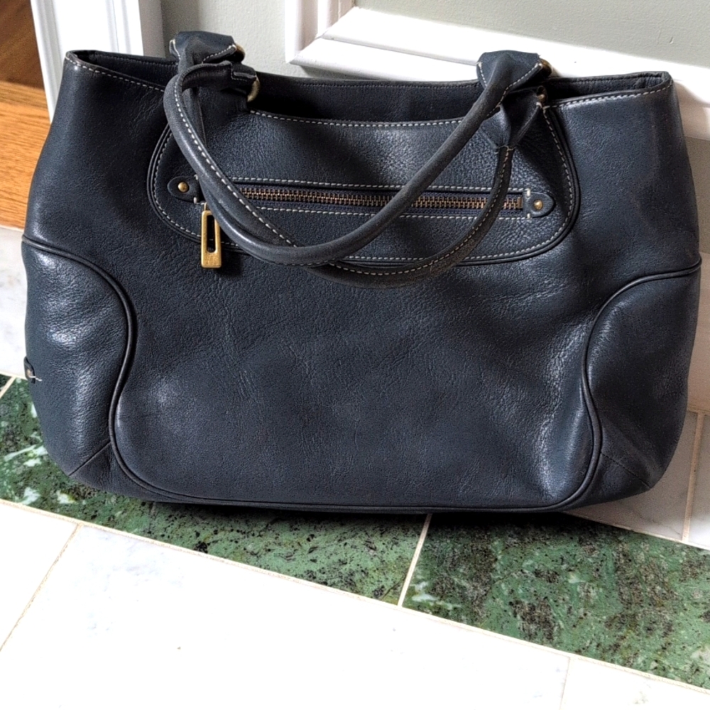 Cole.Haan Vintage Leather Tote. Slate Blue With Brass Hardware - Picture 11 of 12